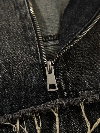 Men's Distressed Denim Patchwork Oversized Hoodie with Frayed Details