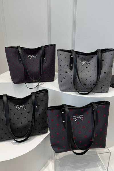 Stylish Bow Trim Polyester Tote Bag for Everyday Use