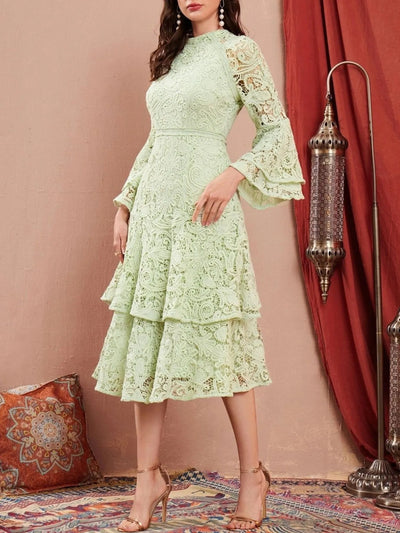 Lace Layered Flare Sleeve Dress