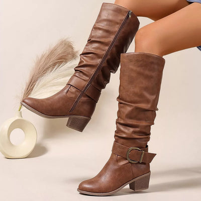 Round Toe Block Heels Boots
