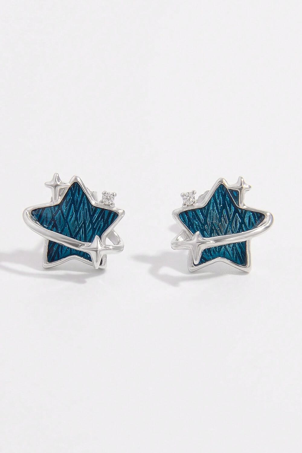 Elegant 925 Sterling Silver Star Earrings with Zircon Sparkle