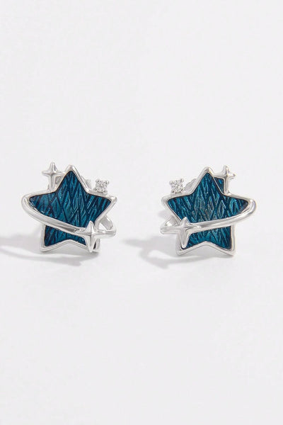 Elegant 925 Sterling Silver Star Earrings with Zircon Sparkle