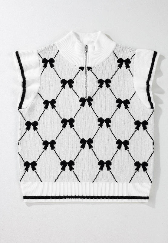 Trendy Bow Half Zip Sweater Vest - Chic, Soft, Versatile
