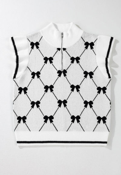 Trendy Bow Half Zip Sweater Vest - Chic, Soft, Versatile