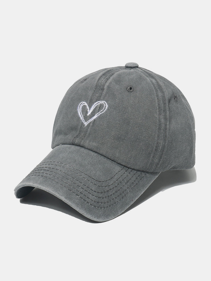 Embroidered Heart Washed Cotton Baseball Cap for Casual Style