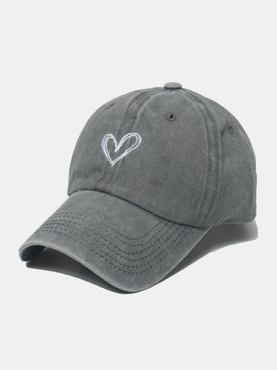 Embroidered Heart Washed Cotton Baseball Cap for Casual Style