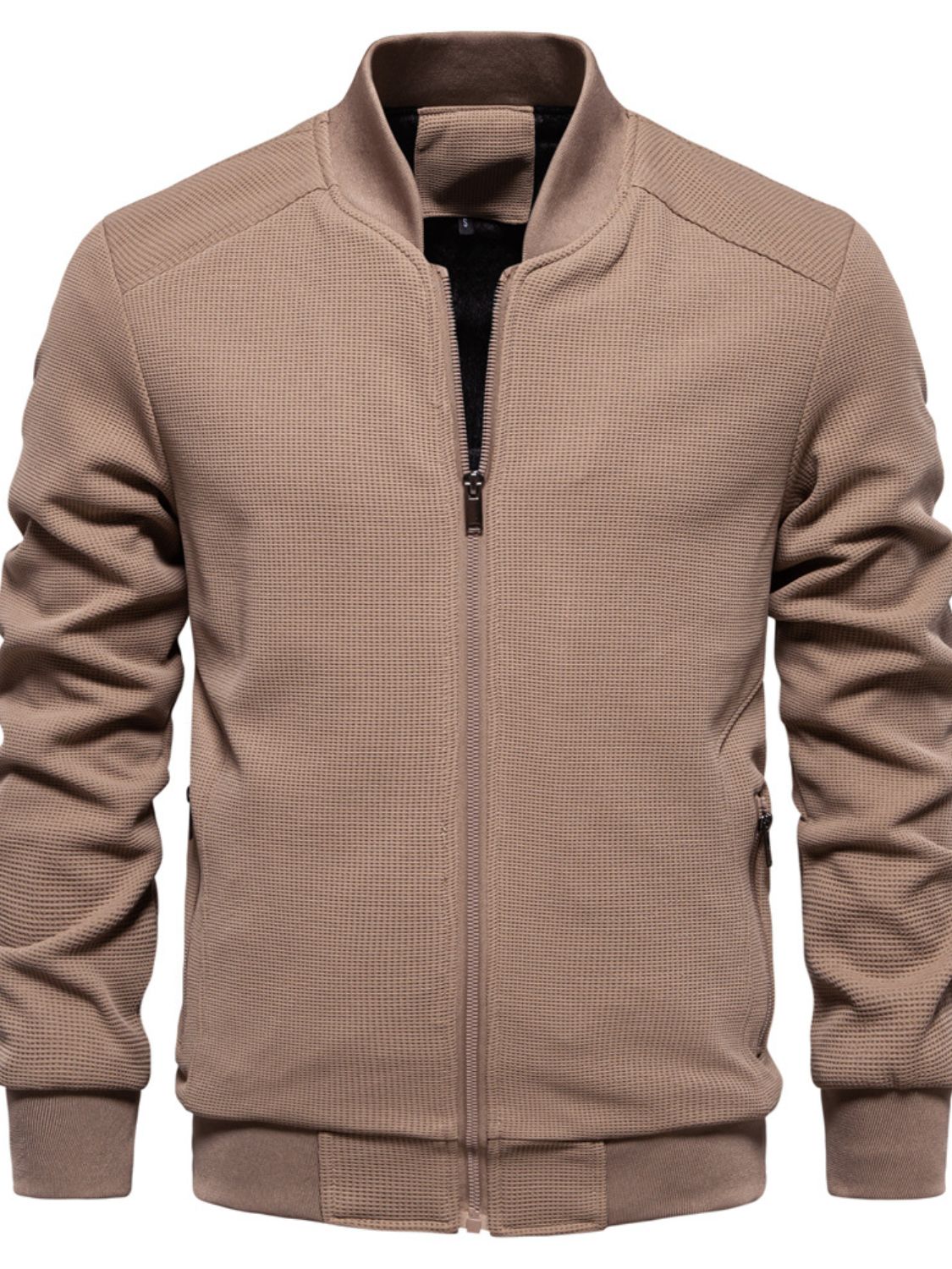 Men's Waffle Knit Baseball Collar Zip Up Jacket for Style