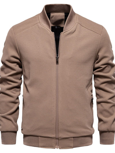 Men's Waffle Knit Baseball Collar Zip Up Jacket for Style