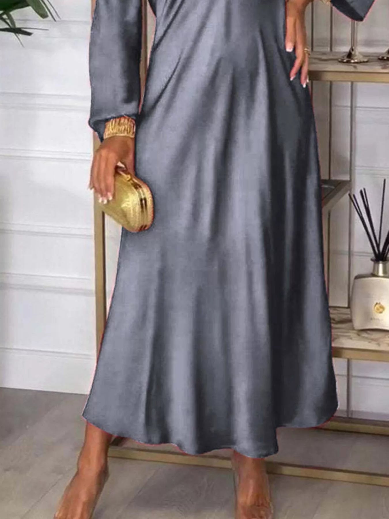 Full Size V-Neck Long Sleeve Midi Dress Plus Size