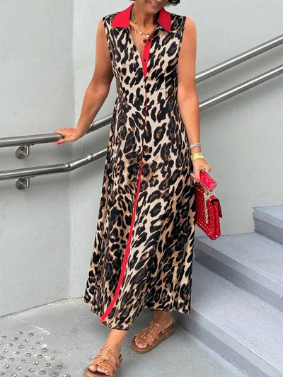 Plus Size Leopard Print Sleeveless Maxi Dress