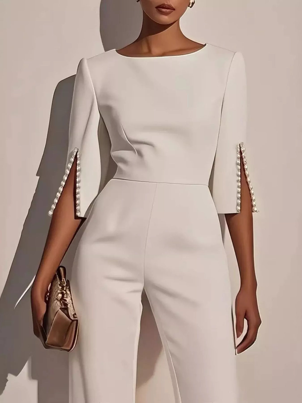 Wide-Leg Jumpsuit with Slit Sleeve