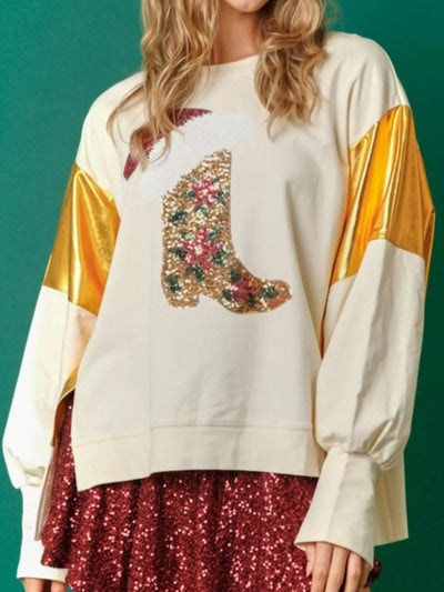 Christmas Sequin Boot Long Sleeve Sweatshirt