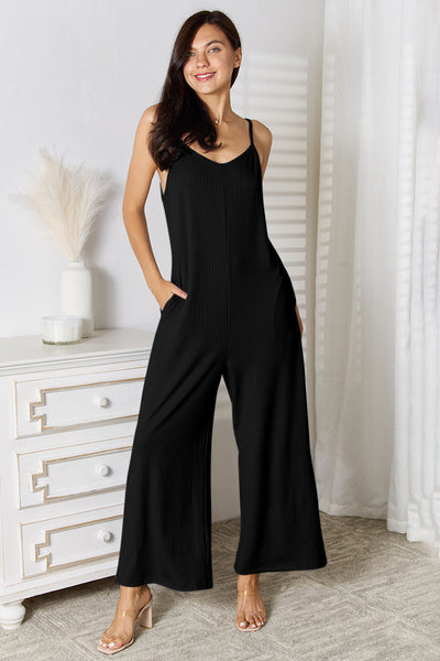 Versatile Spaghetti Strap V-Neck Jumpsuit – Trendy & Comfortable