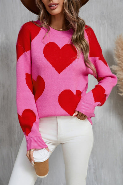 Angel Wings Heart Sweater with Dropped Shoulders and Long Sleeves