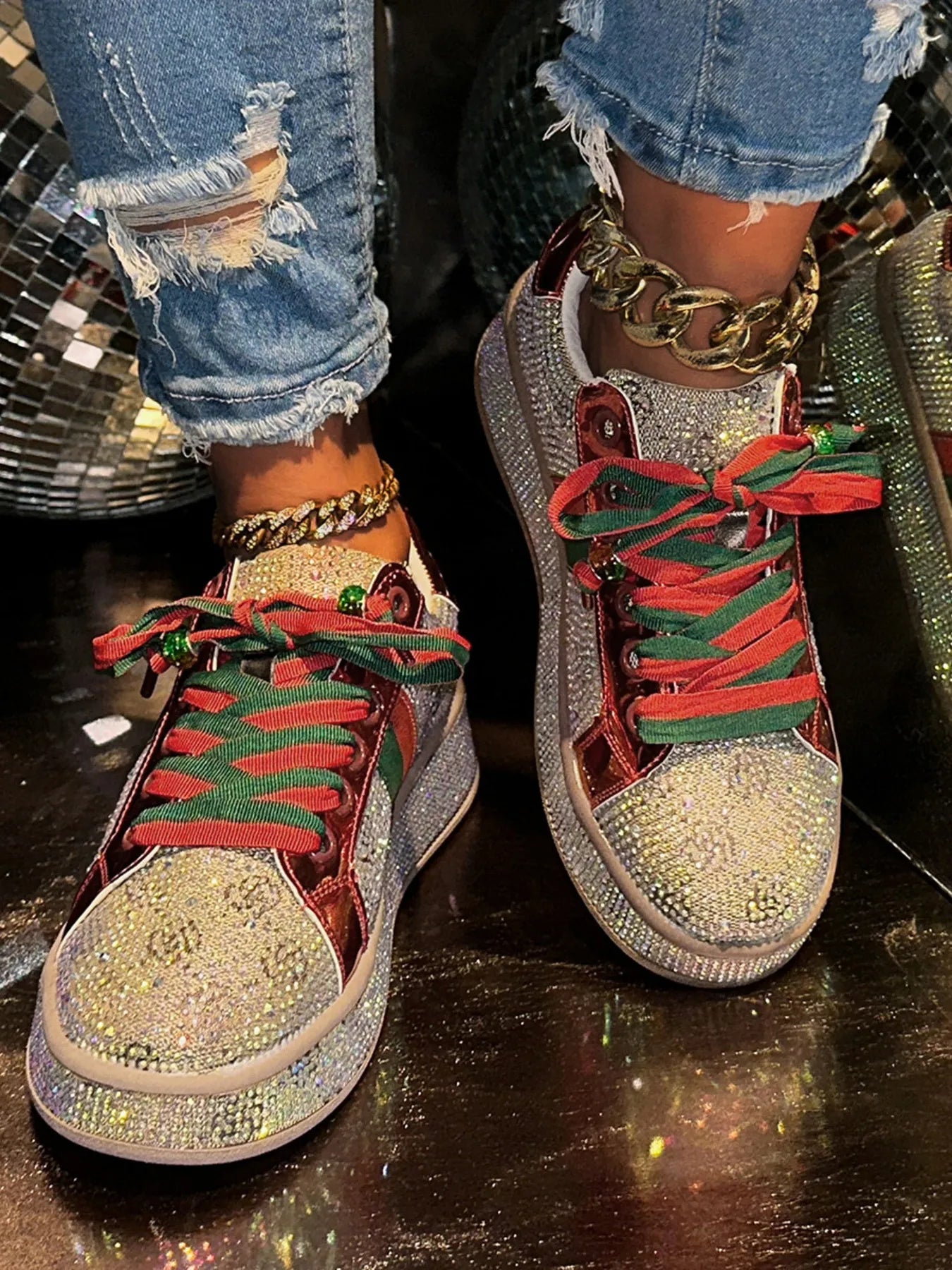 Rhinestone Round Toe Sneakers