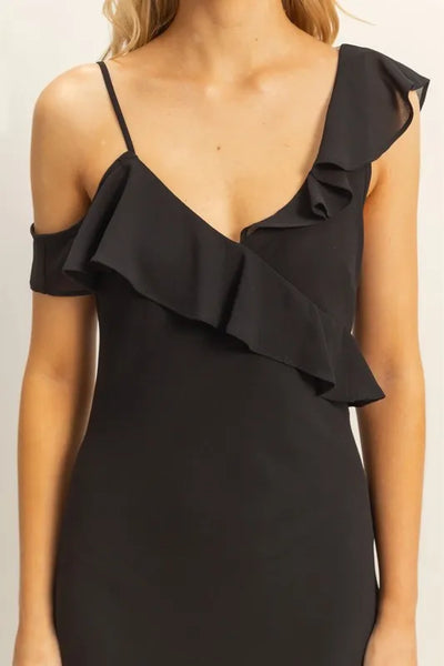 HYFVE Chiffon Ruffle Trim Midi Dress