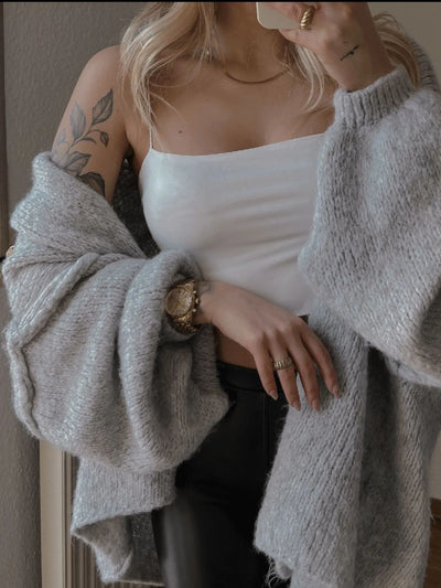 Open Front Dropped Shoulder Cardigan