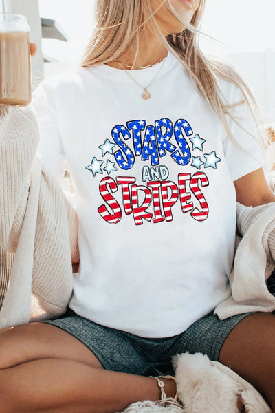Stars and Stripes Round Neck Short Sleeve T Shirt