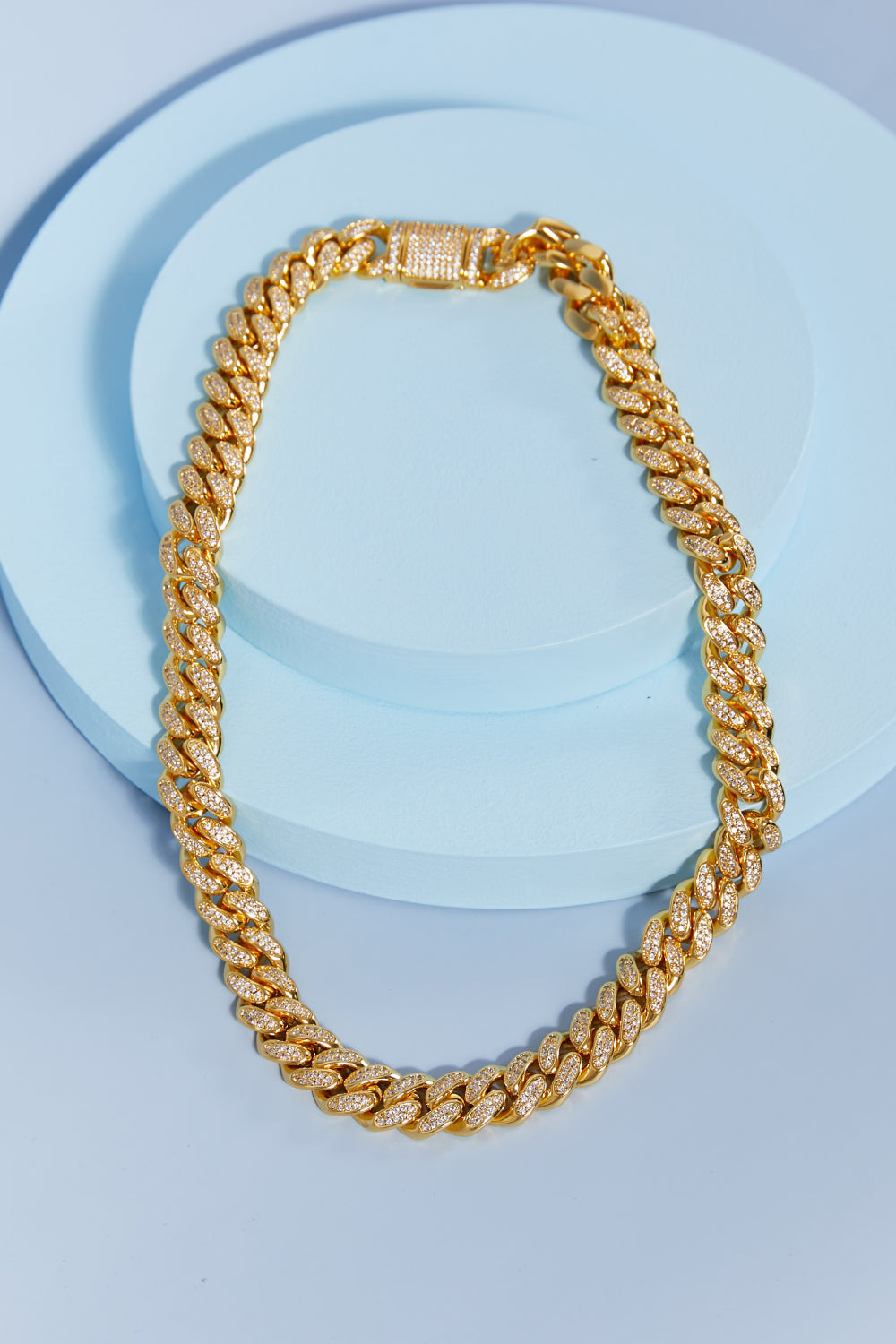 Elegant Brass Curb Chain Necklace with Cubic Zirconia Sparkle
