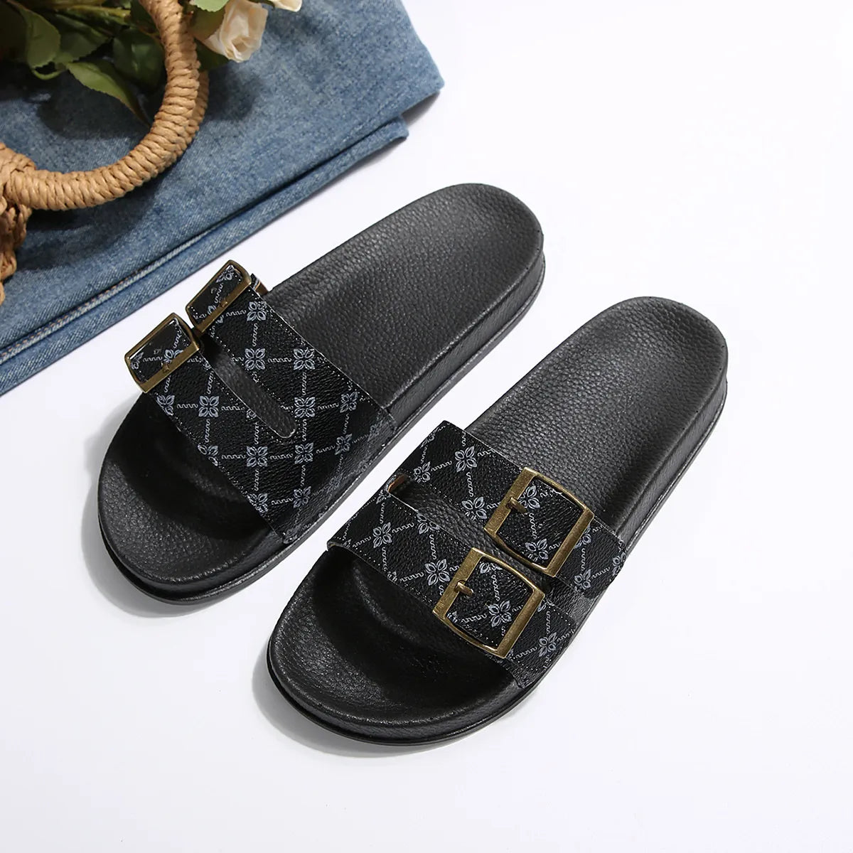 Open Toe Double Buckle Sandals