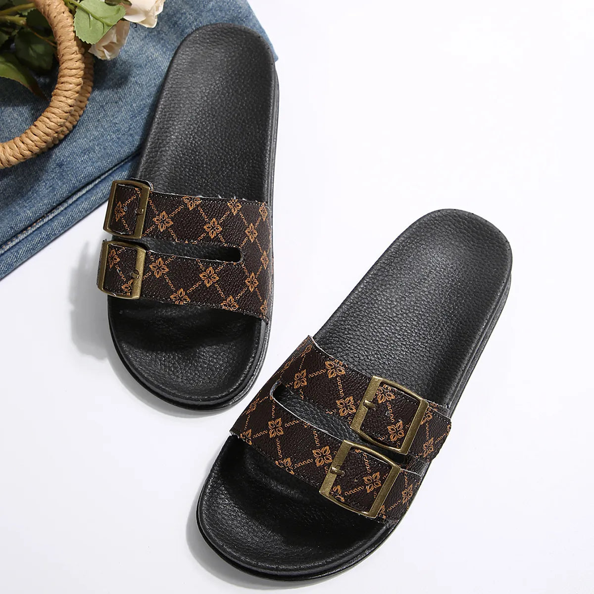 Open Toe Double Buckle Sandals