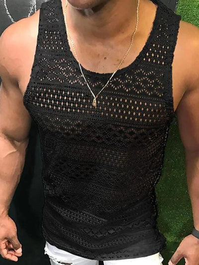 Men's Full Size Openwork Round Neck Tank Plus Size Wear