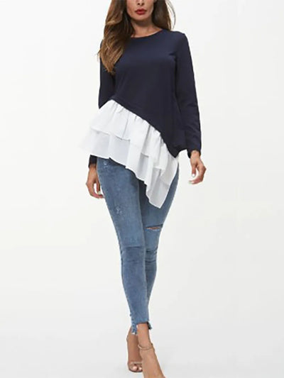 Ivy Lane Tiered Contrast Round Neck Long Sleeve T-Shirt