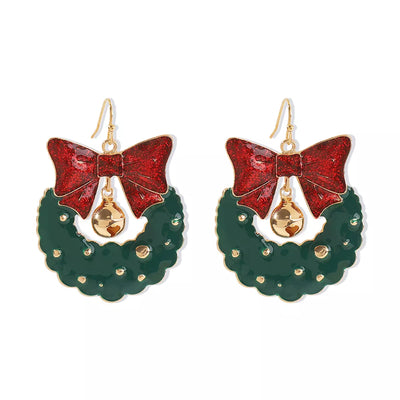 Christmas Wreath Bow Drop Earrings