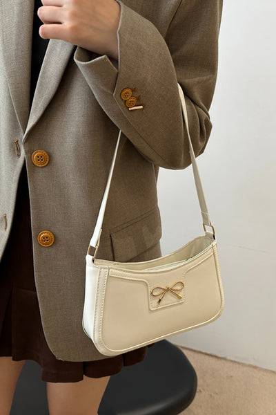 Trendy Bow Trim PU Leather Shoulder Bag in Rich Brown