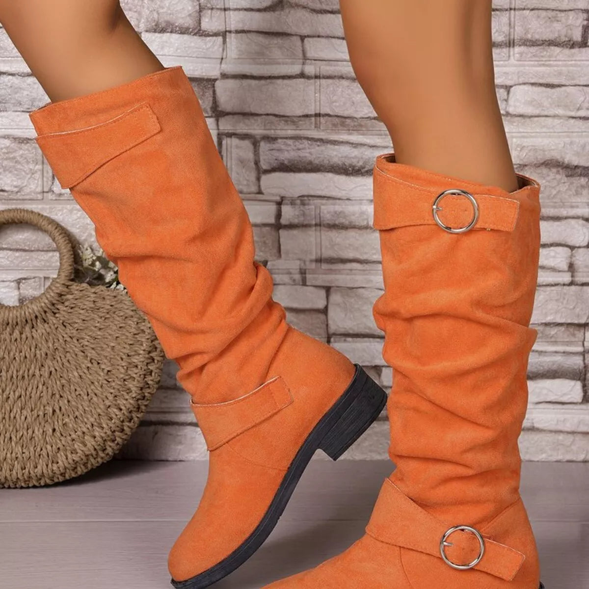 Block Heel Boots with Buckle Detail