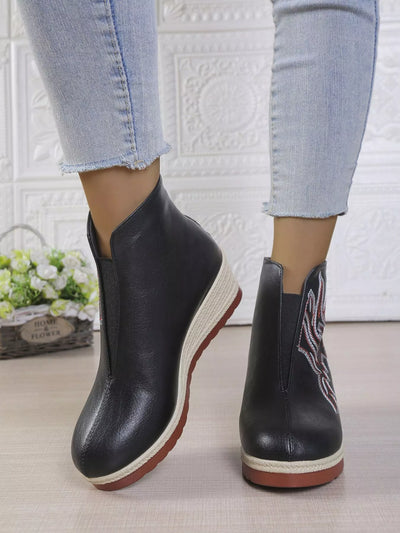 Round Toe Wedge Ankle Boots