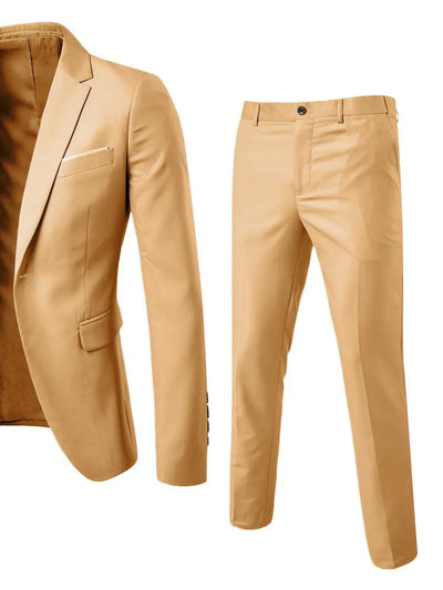 Men's Full Size Slim Fit One Button Top and Pants Two-Piece Blazer Set Plus Size