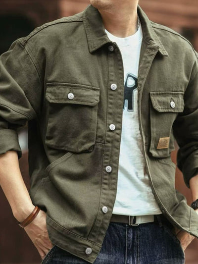 Men's Washed Collared Neck Cargo Jacket for Stylish Comfort