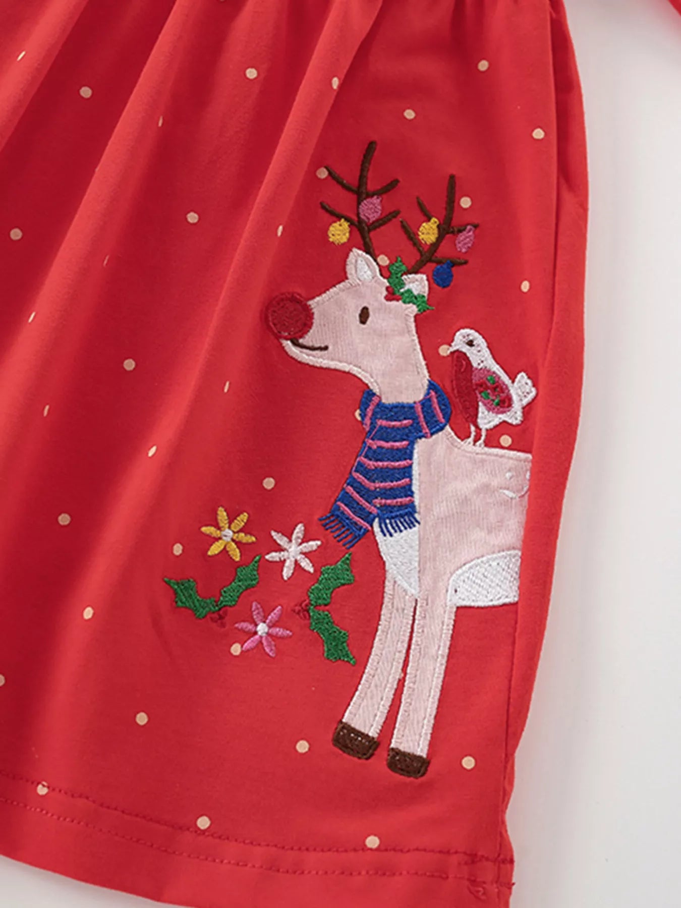 Children's Reindeer Polka Dot Button Detail Dress