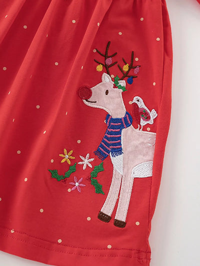 Children's Reindeer Polka Dot Button Detail Dress