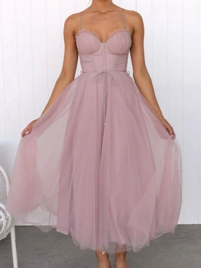 Sweetheart Neck Tulle Midi Dress