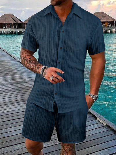 Men's Full Size Button Down Short Sleeve Shirt and Shorts Set Plus Size for Summer Style