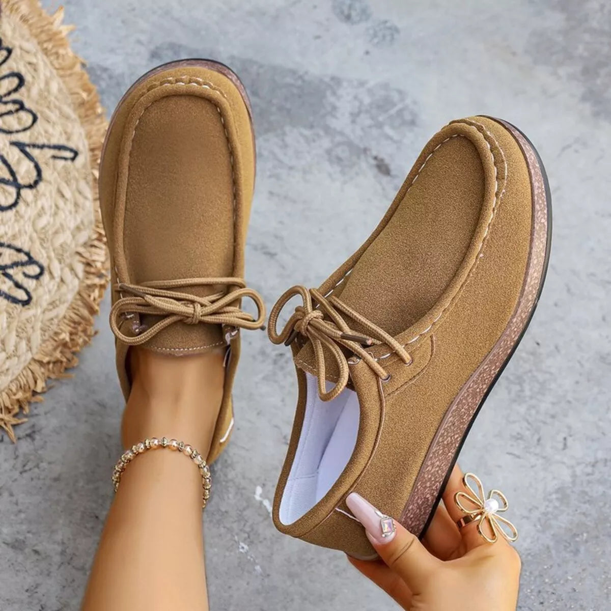 Round Toe Lace Up Slip-Ons