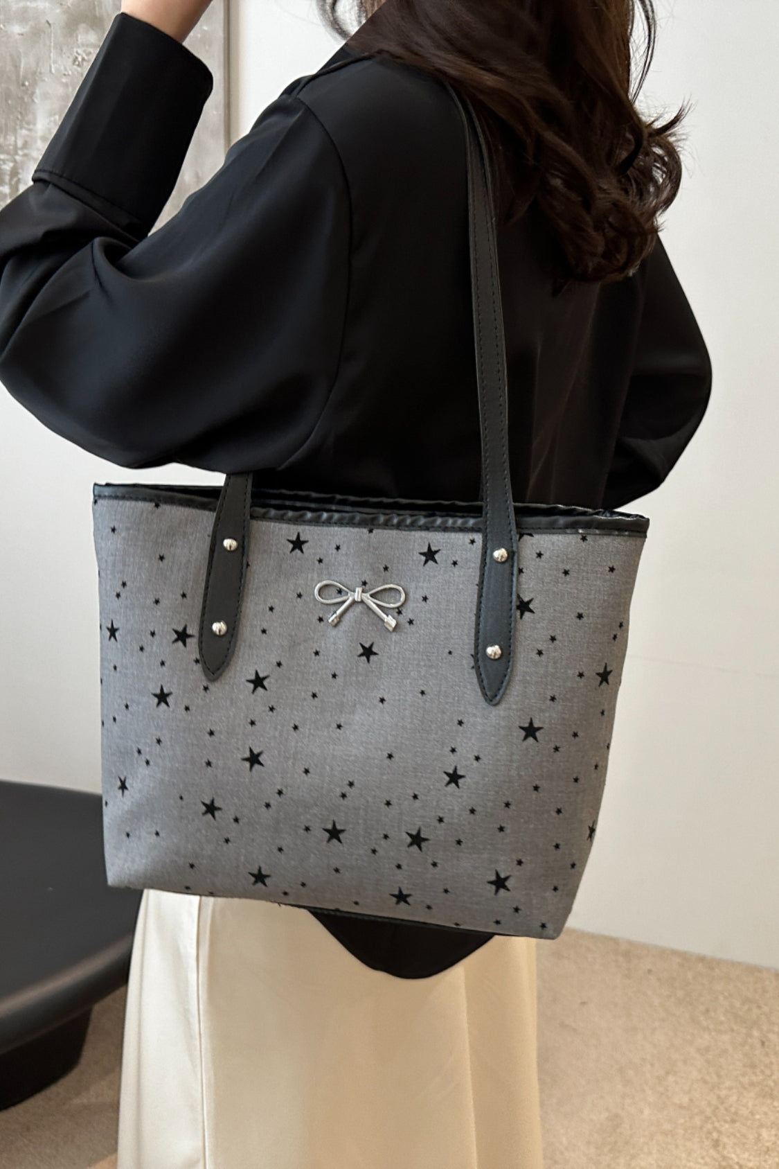 Stylish Bow Trim Polyester Tote Bag for Everyday Use