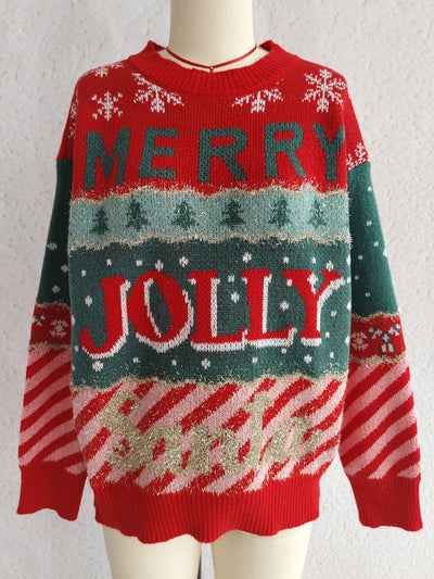 Christmas Letter Round Neck Long Sleeve Sweater