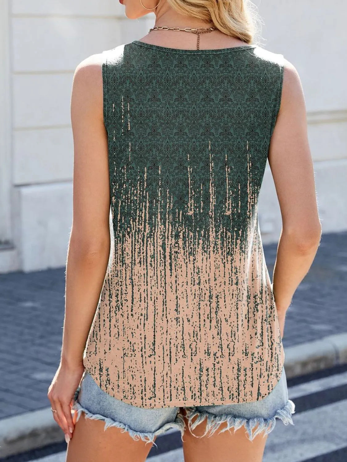 Printed Scoop Neck Wide Strap Tank