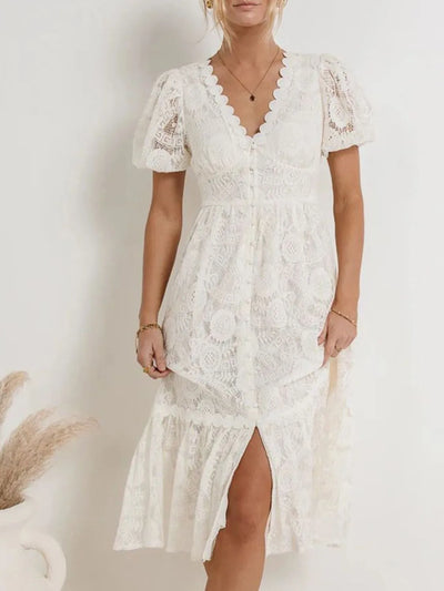 Lace V-Neck Short Sleeve Dress