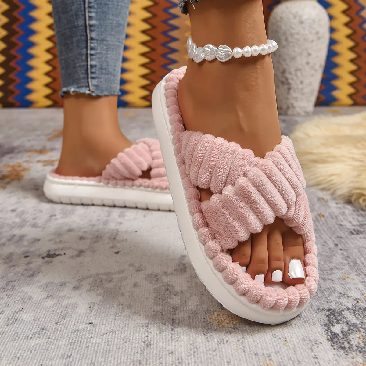Crisscross Open Toe Platform Slippers
