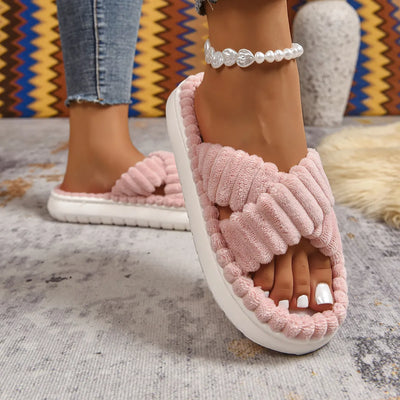 Crisscross Open Toe Platform Slippers