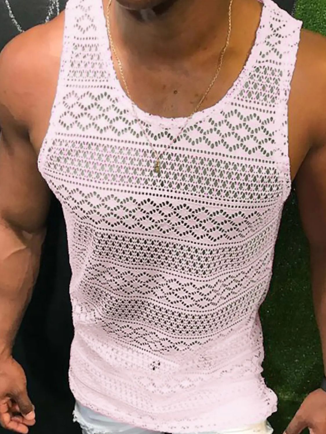 Men's Full Size Openwork Round Neck Tank Plus Size Wear