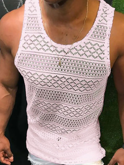 Men's Full Size Openwork Round Neck Tank Plus Size Wear