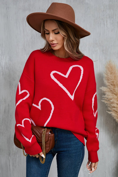 Cozy Angel Wings Heart Sweater with Dropped Shoulder Style