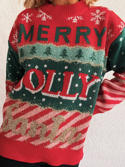 Christmas Letter Round Neck Long Sleeve Sweater