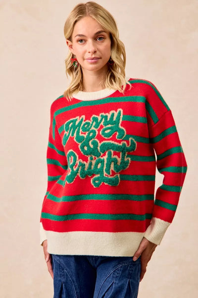 BiBi Christmas Theme Stripe Knit Top