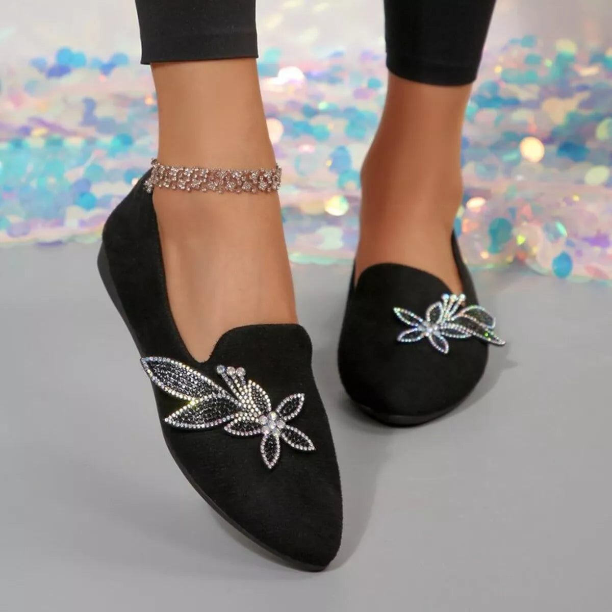 Rhinestone Point Toe Flats Slip-Ons